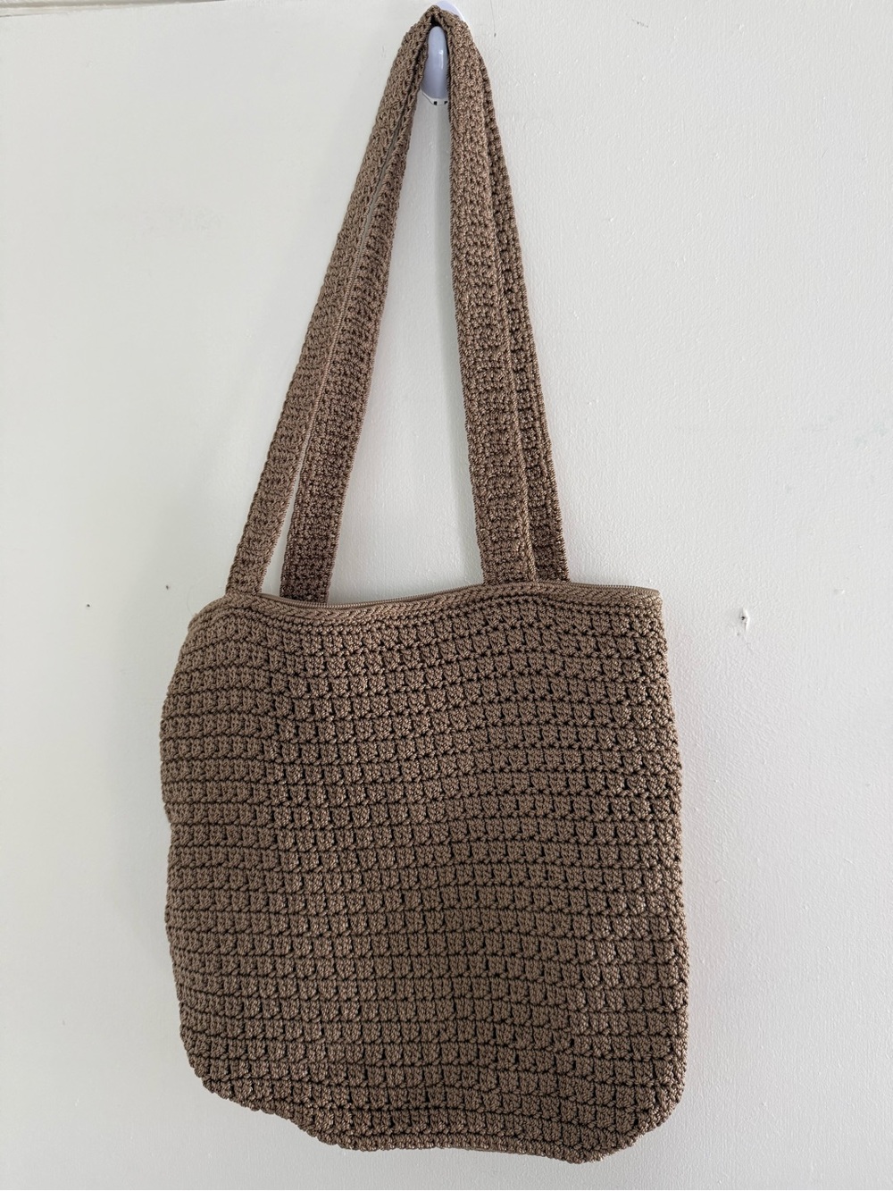 The Sak Brown Crochet Shoulder Tote Bag Zip Top Boho Handbag - Picture 3 of 13